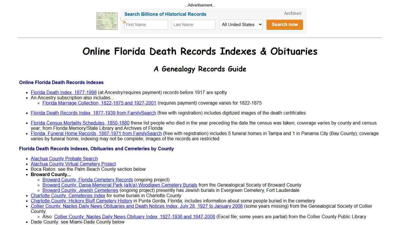 Online Florida Death Indexes, Records & Obituaries